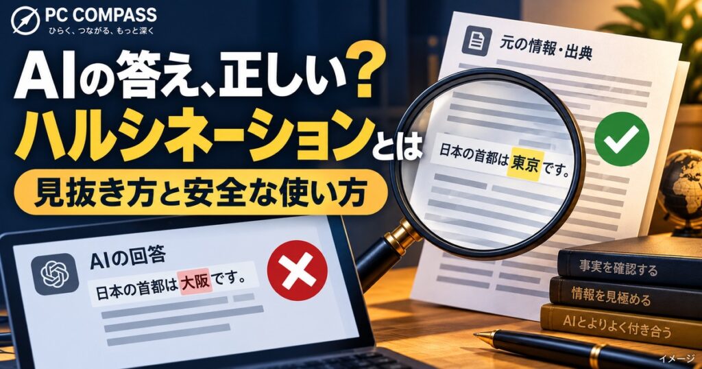 AIのハルシネーションとは？原因・見抜き方・安全な使い方を初心者向けに解説の記事用イメージ