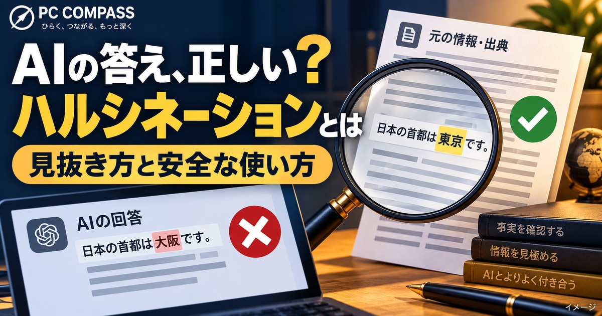 AIのハルシネーションとは?原因・見抜き方・安全な使い方を初心者向けに解説の記事用イメージ