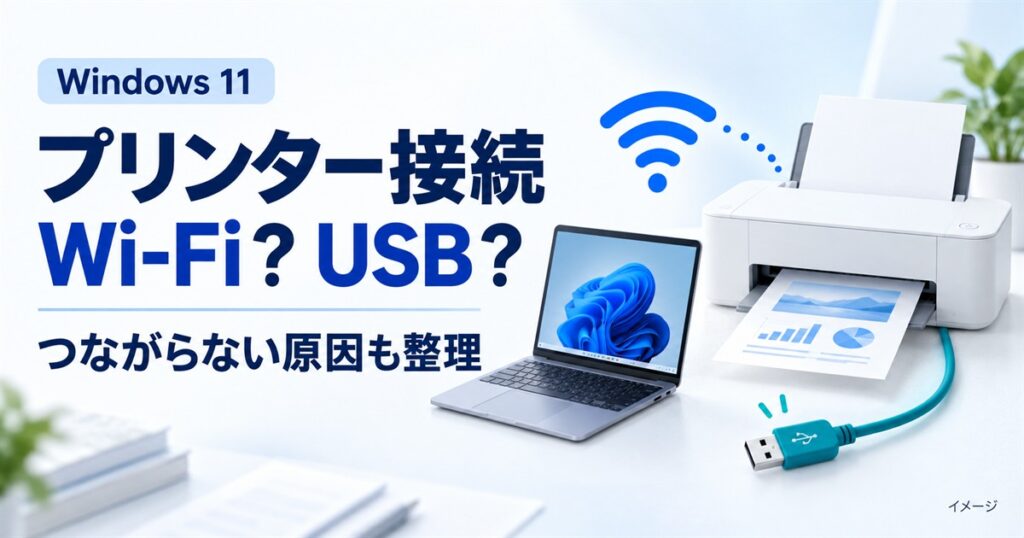 Windows 11のプリンター接続、Wi-FiとUSBの違いやつながらない原因を整理するイメージ