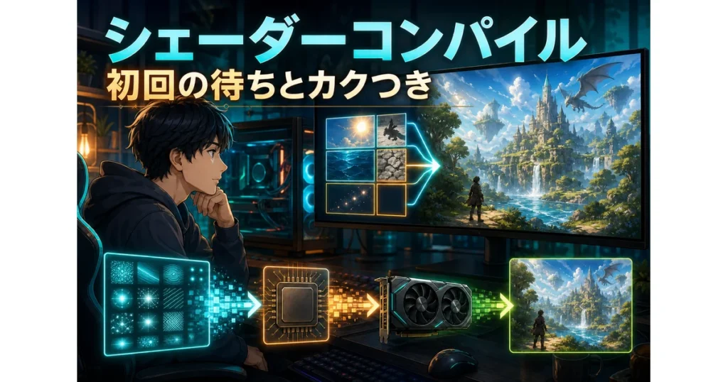 PCゲーム初回のシェーダーコンパイルを待ちカクつきを減らす仕組みのイメージ