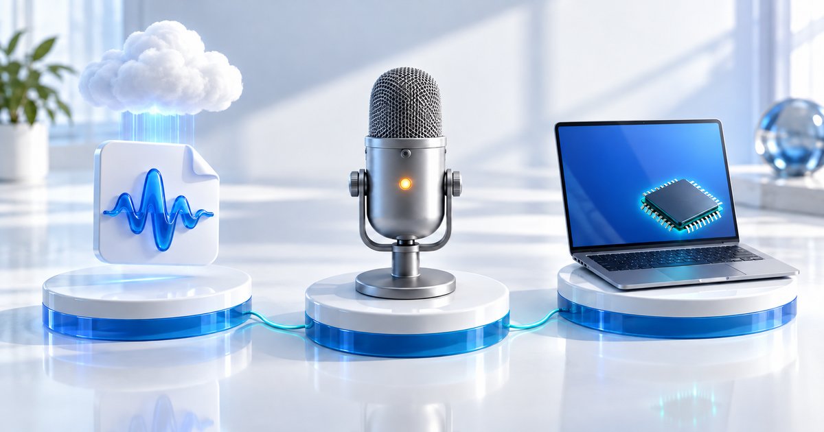 ChatGPTの音声ファイル・記録モード・PCで動かすWhisperの使い分けを表すイメージ図