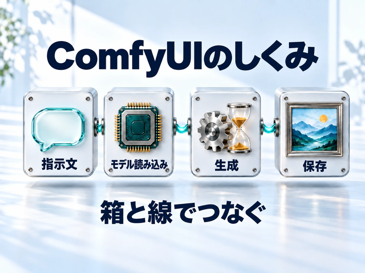 ComfyUIとは箱(ノード)を線でつないで画像を作る仕組みの図解