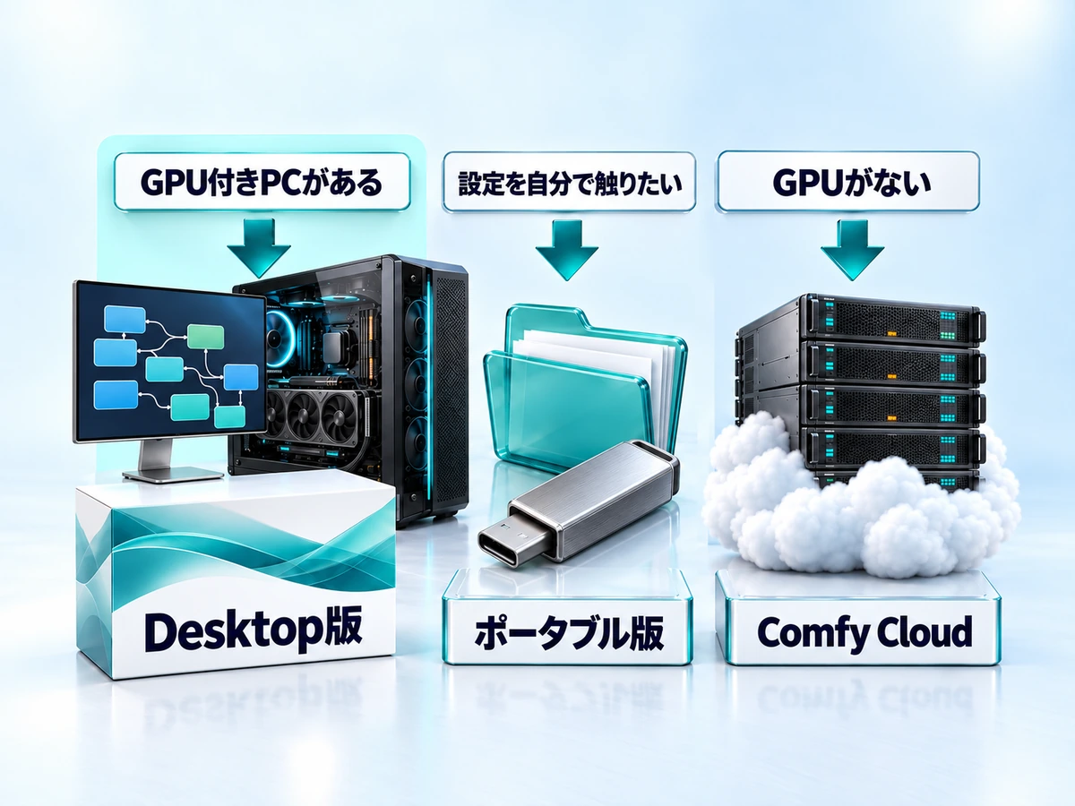 ComfyUIの始め方3ルート(Desktop版・ポータブル版・Comfy Cloud)の選び方