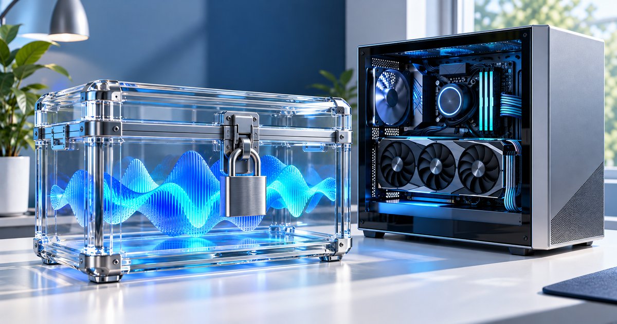 録音データを鍵つきの箱に入れて、自分のPCで処理するイメージ(文字なしのイメージ図)