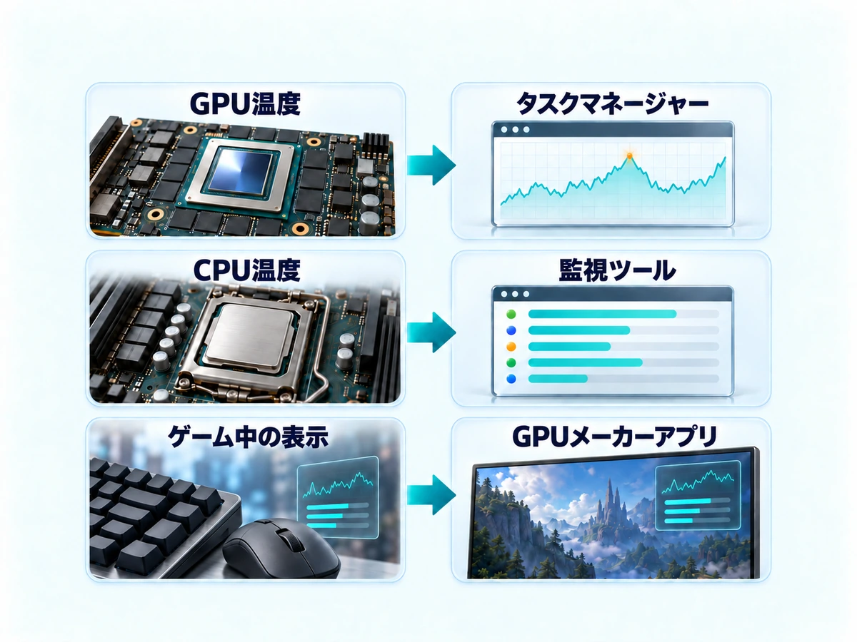 パソコンの温度を確認する方法を知りたい温度ごとに整理した図