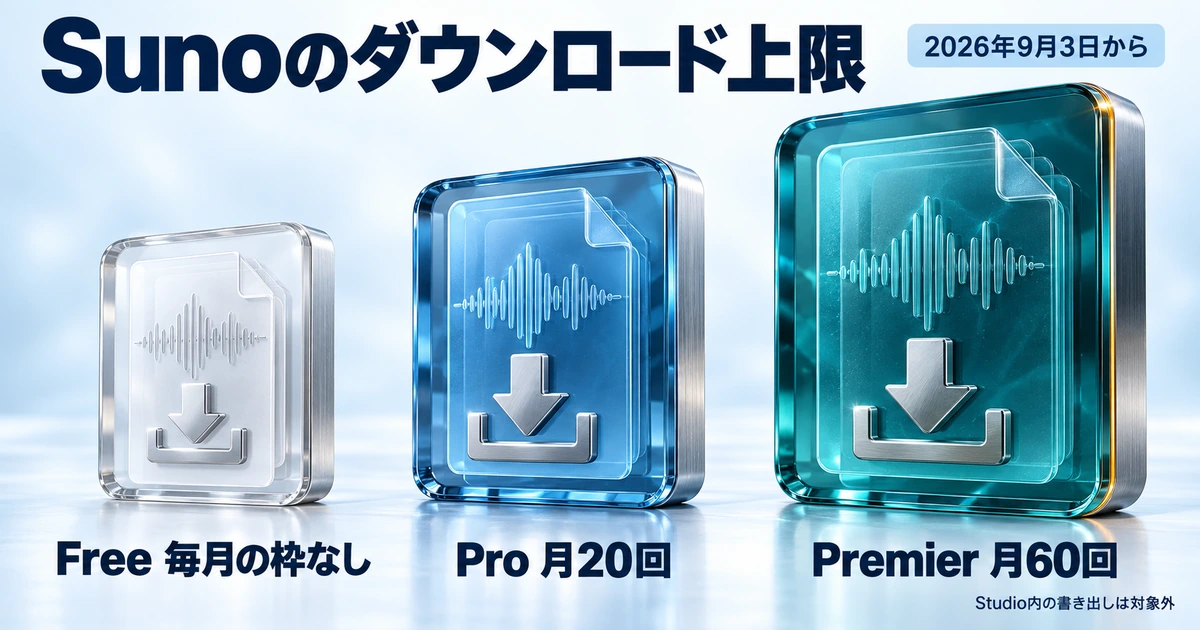 Sunoのダウンロード上限をFree・Pro・Premierで比較した図