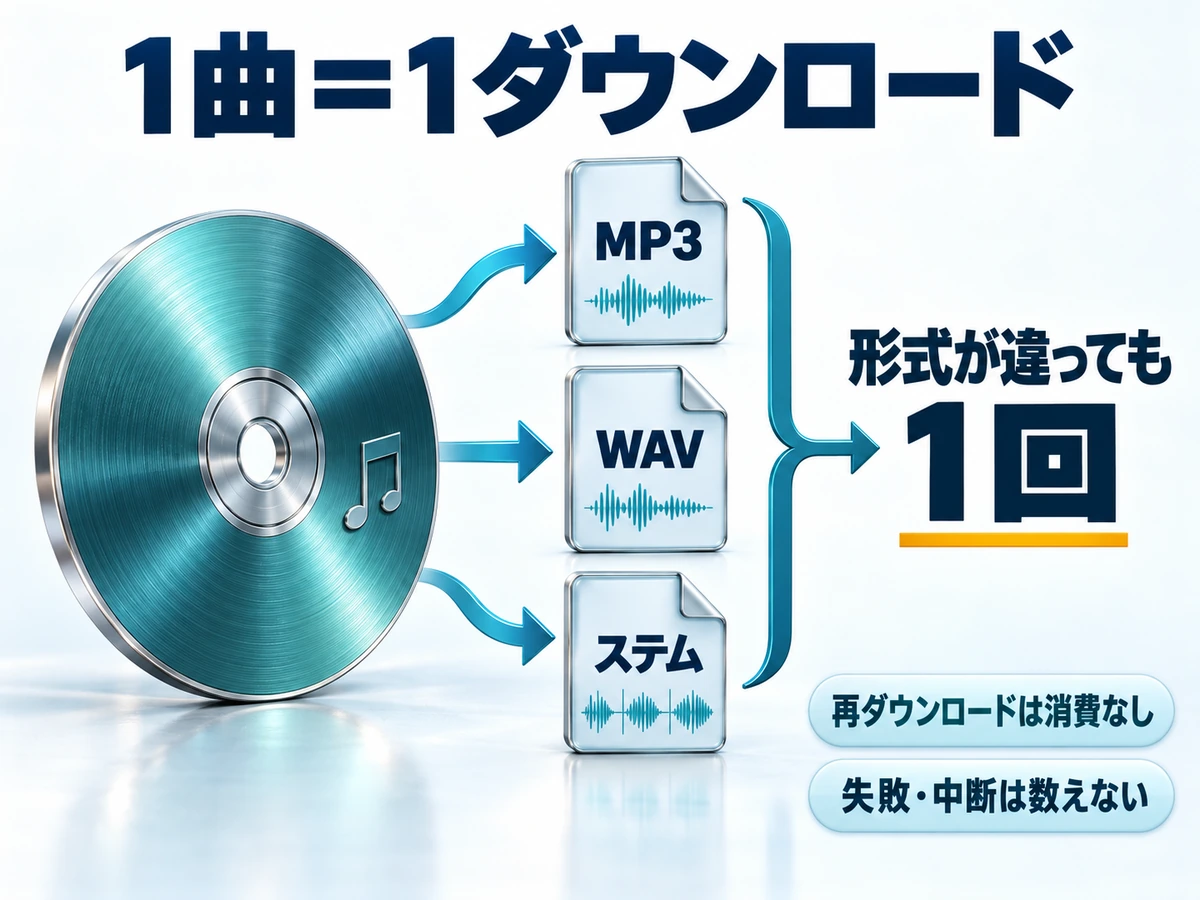 Sunoの1曲を1ダウンロードと数える仕組みの図解
