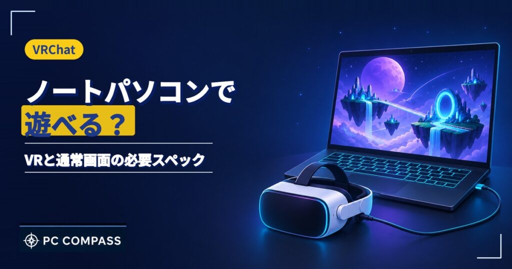 VRChatをノートパソコンで遊べるかを解説する記事のアイキャッチ