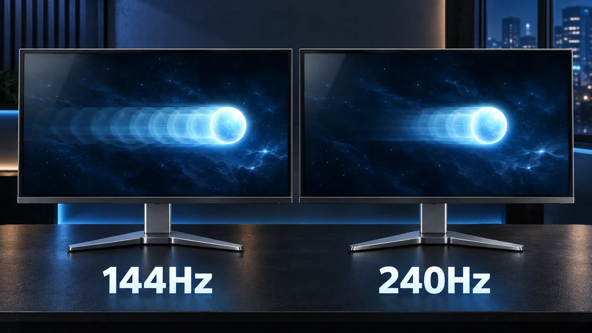 WQHDの144Hzと240Hzの動きの見え方を比べるイメージ